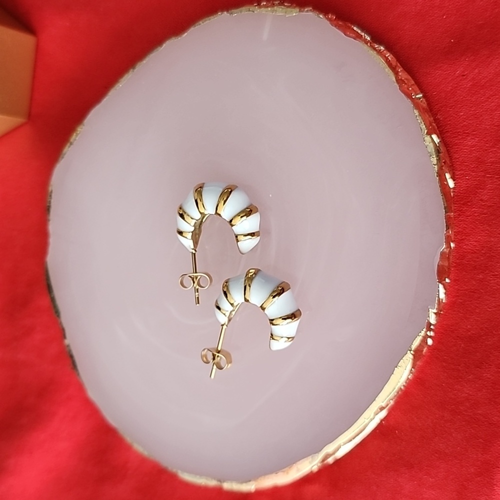 Gold & White Post Earrings